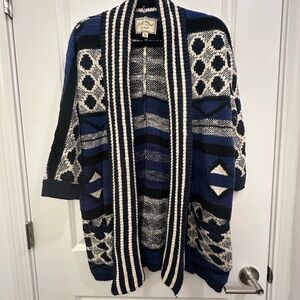 Lucky Brand Geometric Blue and Black Cardigan